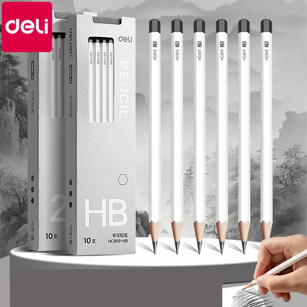 10pcs Deli Wooden Pencil Set 2B HB Black Kawaii Pen For Drawing Sketch Writing Smooth Write lapiseira profissional School Office