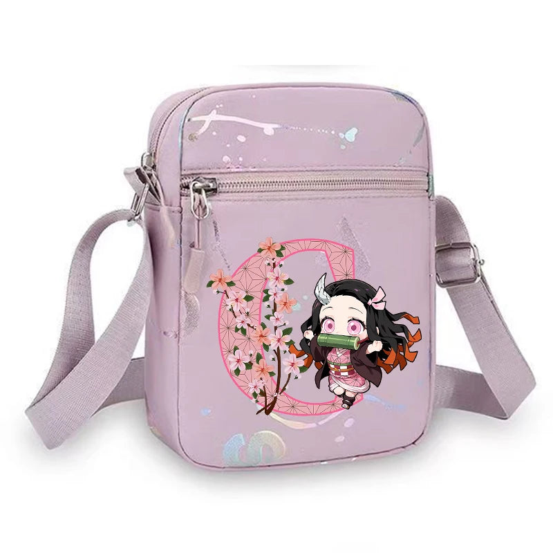 Demon Slayer Shoulder Bag for Girl Cartoon Kamado Letter Adjustable Multiple Compartments Mobile Phone Bag Casual Crossbody Bag