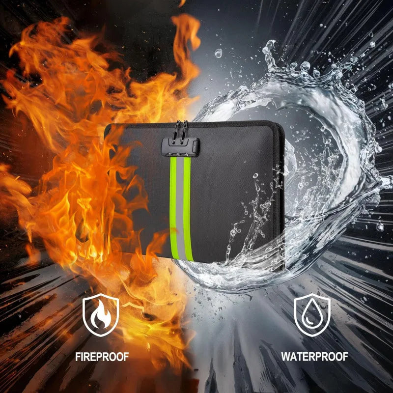 Portable File Bag Waterproof Fireproof Document Bag with Zipper Combination Lock Certificates Money Cards Safety Bag Protect