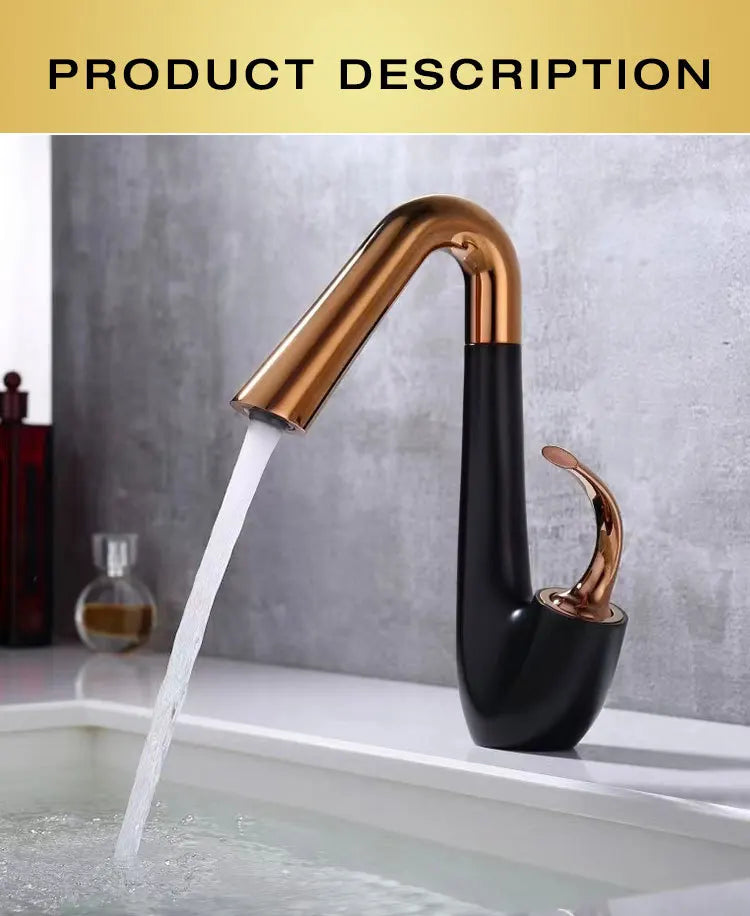 New Arrival Basin Faucet Hot and Cold Bathroom Single Lever Brass Black Rose Gold Rotation Sink Mixer Tap Decked