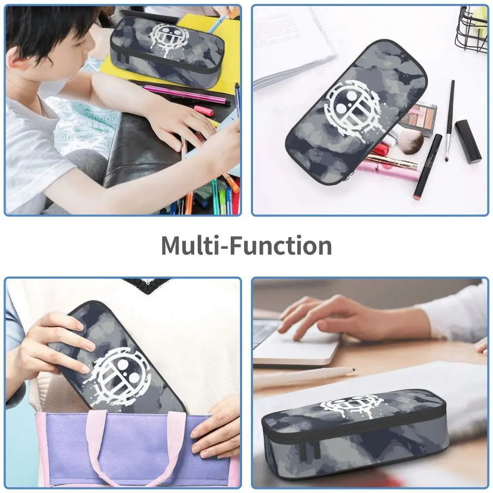 Custom One P-Pieces Cute Pencil Case Boys Girls Large Capacity Straw Hat Pirates Skull Pencil Bag Students Stationery