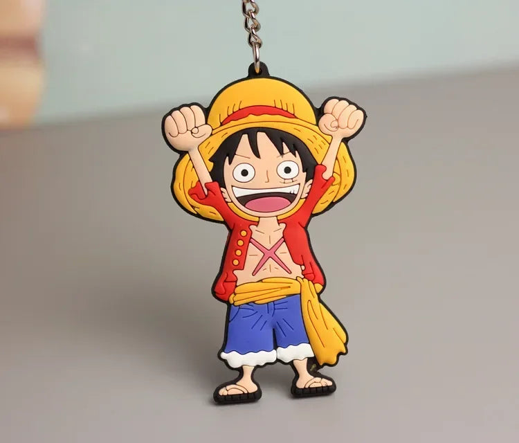 One Piece Anime Keychain Accessories Cartoons Luffy Zoro Action Figures Rubber Keyring for Car Keys Charms Key Chain Toys Gifts