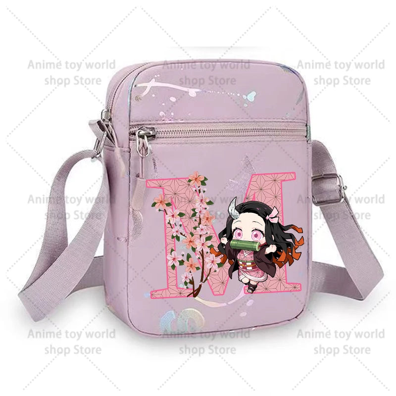 Demon Slayer Shoulder Bag for Girl Cartoon Kamado Letter Adjustable Multiple Compartments Mobile Phone Bag Casual Crossbody Bag
