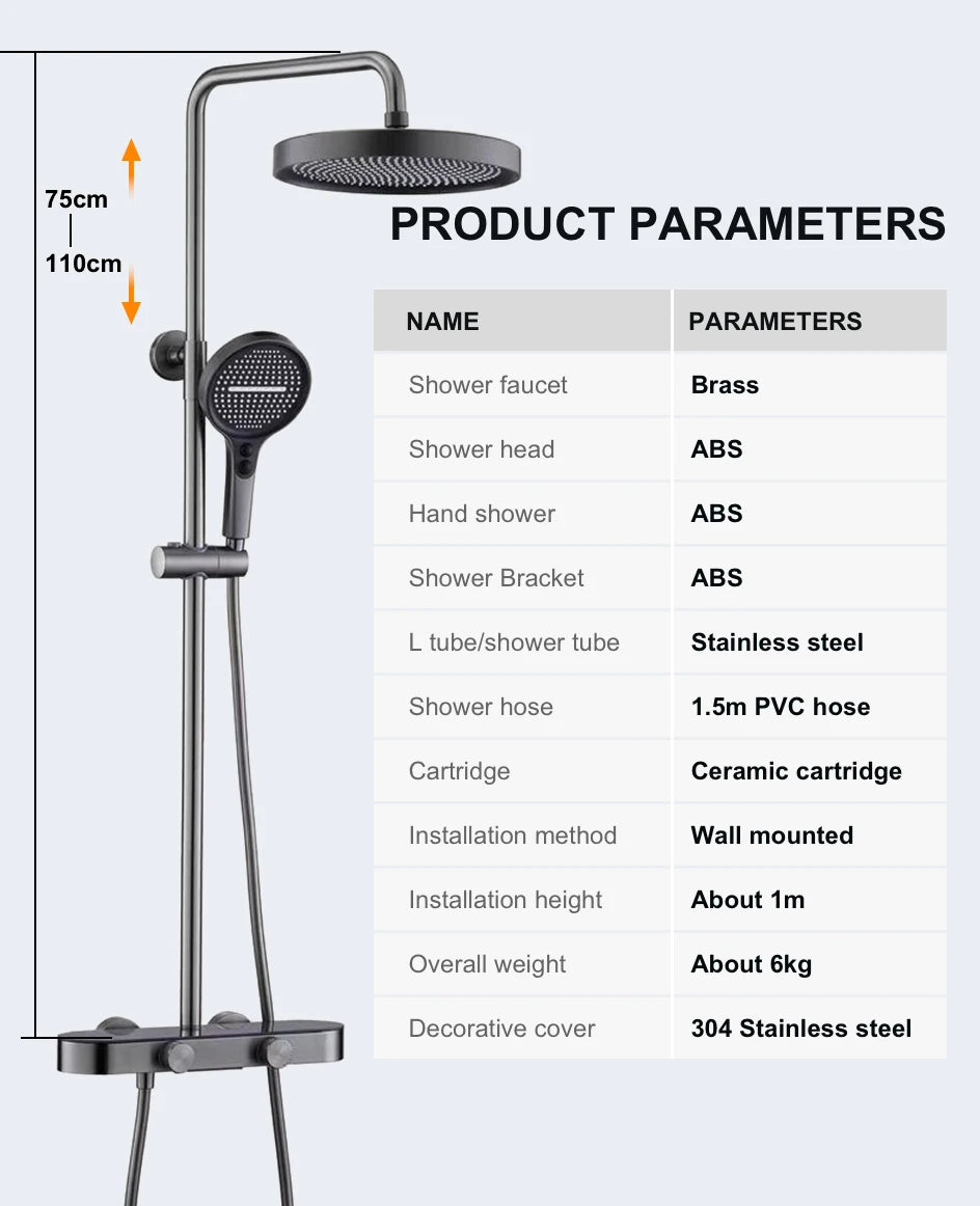 VGX Shower System Set Bathroom Shower Faucet Set 3-way Rainfall Shower Set Shower Mixer Crane with Hand Shower Set Grey White