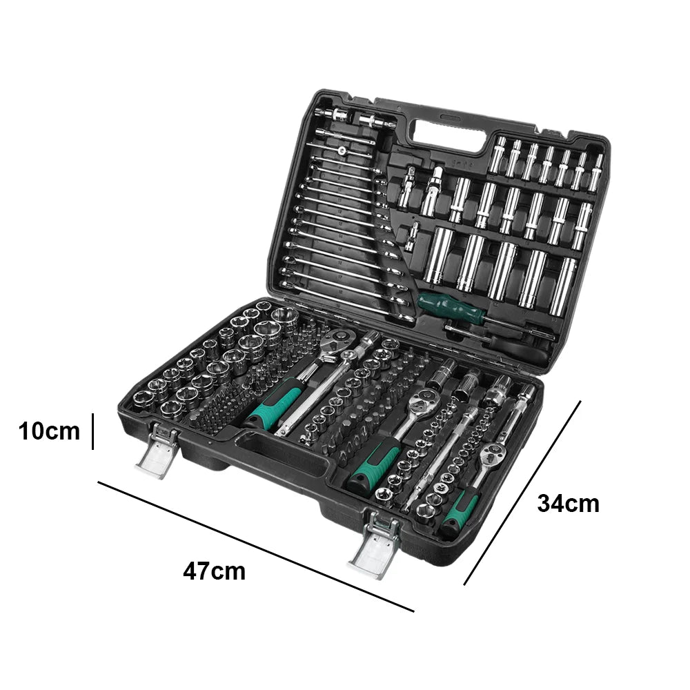 Set di 227 chiavi a bussola, chiave dinamometrica a cricchetto, kit combinato per riparazione auto, 1/4, 3/8, 1/2, chiave a cricchetto, cacciavite, inserti, utensile manuale