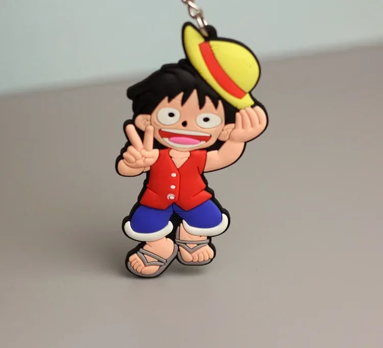 One Piece Anime Keychain Accessories Cartoons Luffy Zoro Action Figures Rubber Keyring for Car Keys Charms Key Chain Toys Gifts