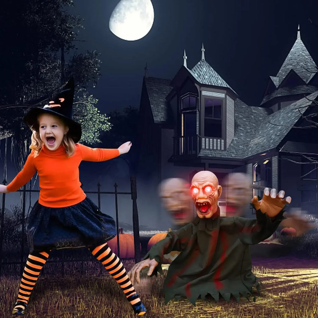 Halloween Swinging Ghost Yard Decoration with Sound Activated Creepy Noise for Haunted House Outdoor Graveyard Party Props