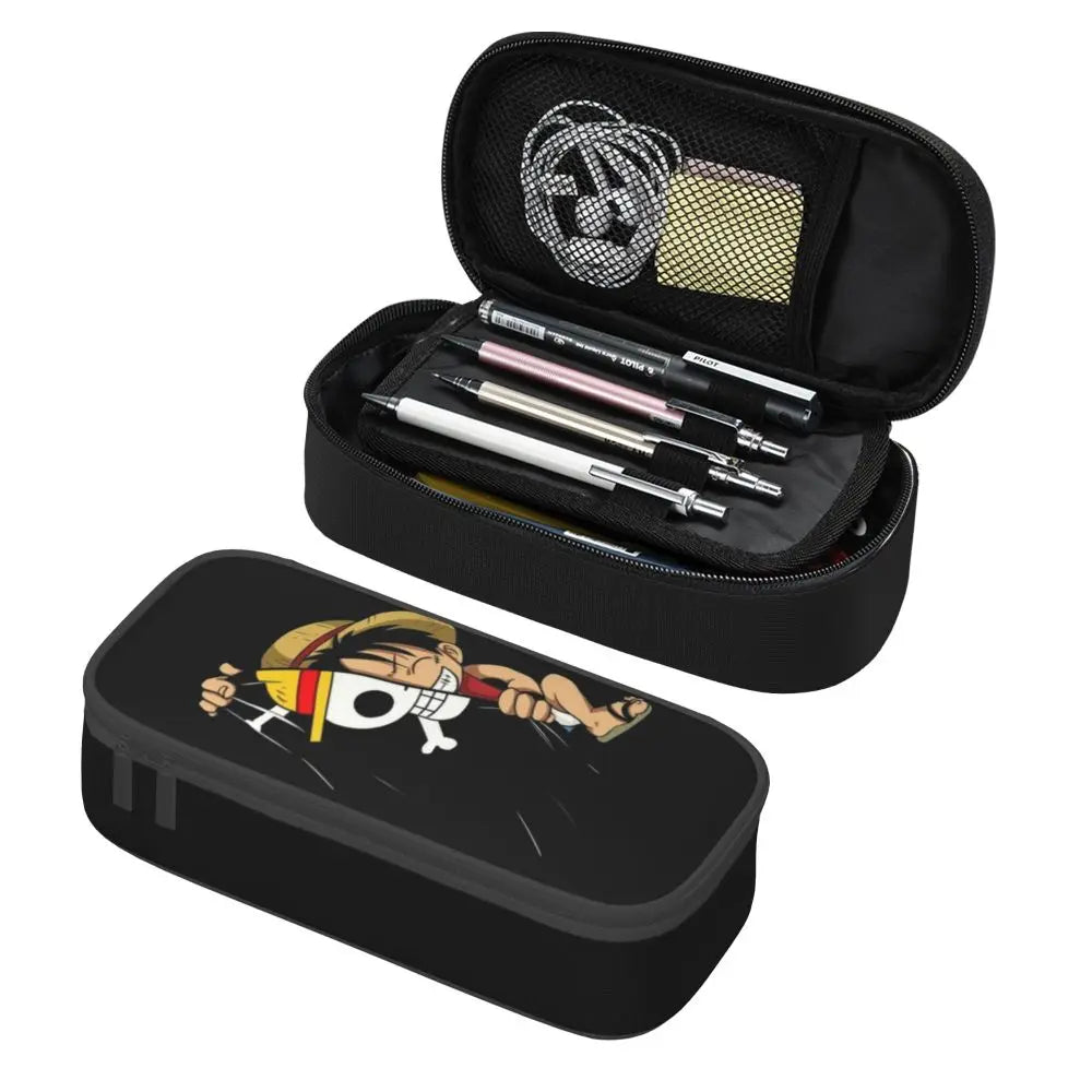 Custom One P-Pieces Cute Pencil Case Boys Girls Large Capacity Straw Hat Pirates Skull Pencil Bag Students Stationery