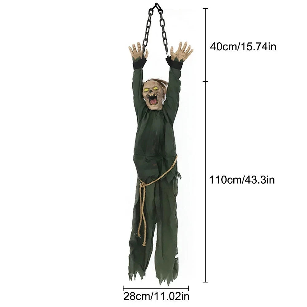 Halloween Party Props Animated Hanging Clown with Chain Glowing Eyes Creepy Sound for Haunted House Outdoor Yard Decoration
