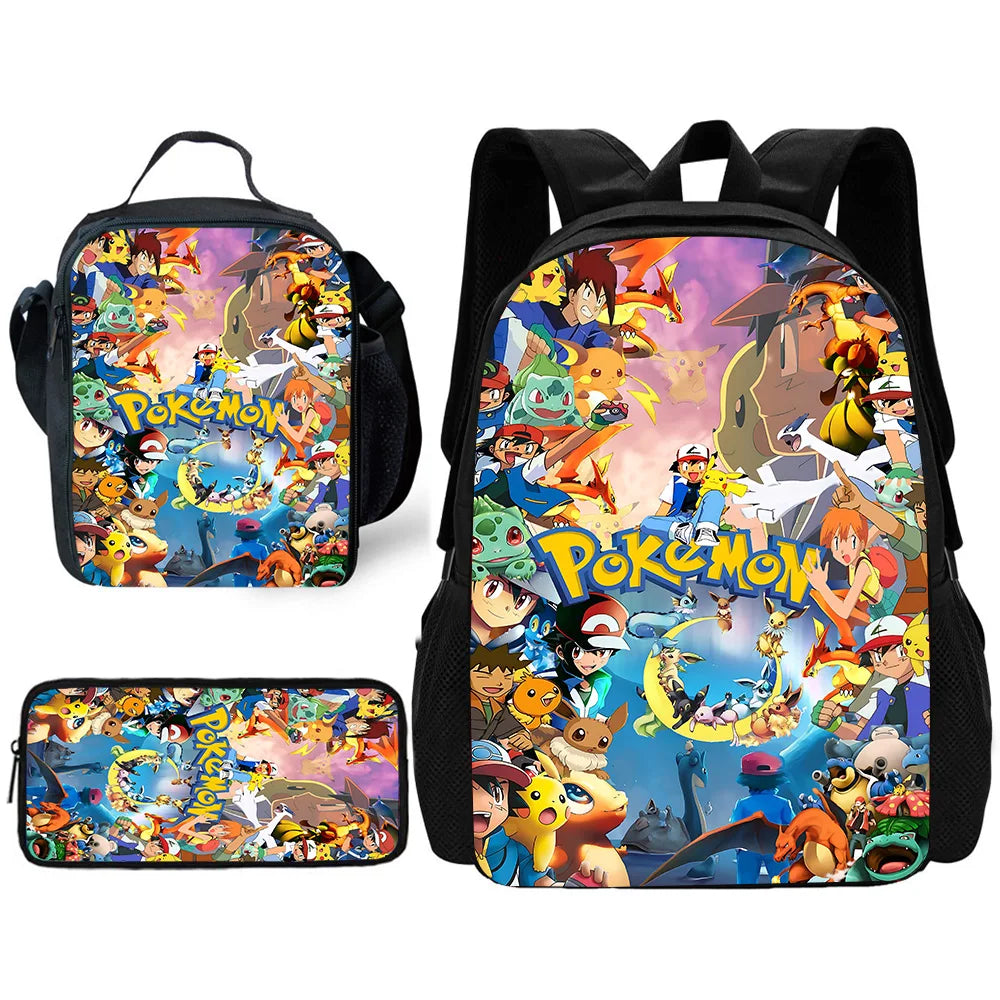 Cute Potdemiel cartoon Ball Child School Backpack with Lunch Bags ,Pencil Bags ,School Bags for Boys Girls P-PokéS Best Gift