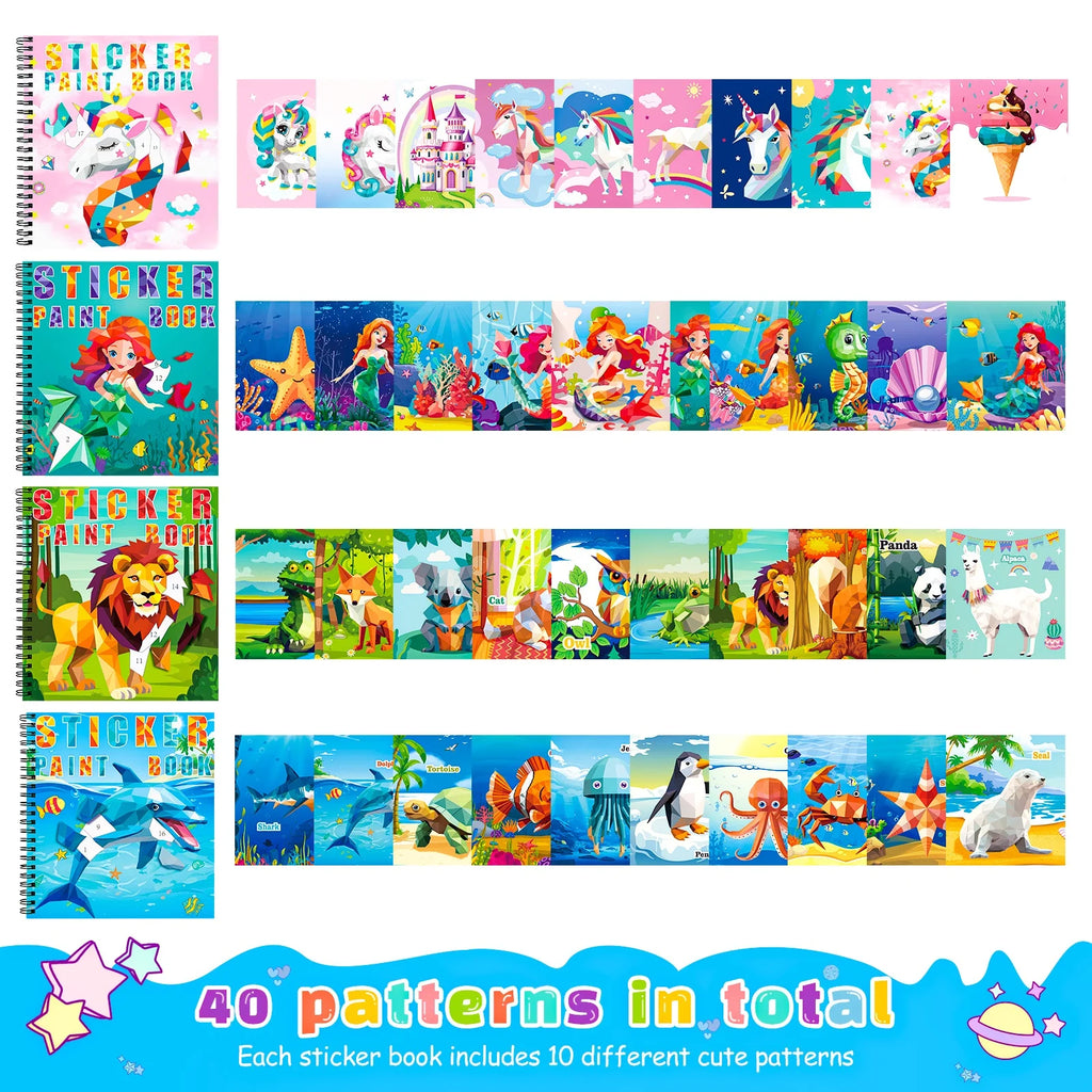 1-6PCS Sticker Book For Kids Unicorn Sticker Paint Book Mermaid Children's Sticker By Number For Birthday Gift Girls Stationery