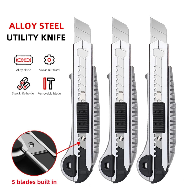 Utility Knife Box Cutter Retractable Heavy Duty Knife,Blade Storage Design 5PCS Blades Build In Professional Wallpaper Knife