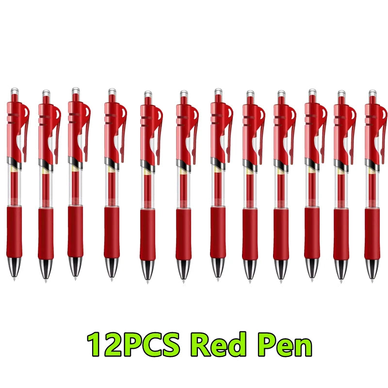 1-12PCS Retractable Red Blue Black Ink Gel Pens Colored Aesthetic Stationery Pen Supplies Ballpoint Office Pencil Writing School
