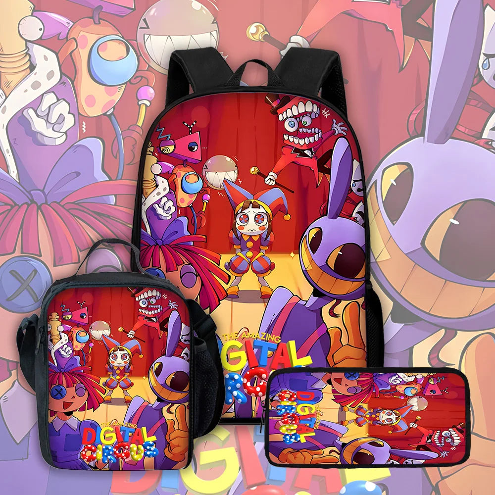 Cartoon A-AmazingS DigitalS Circus Child School Backpack with Lunch Bags ,Pencil Bags ,School Bags for Boys Girls Best Gift