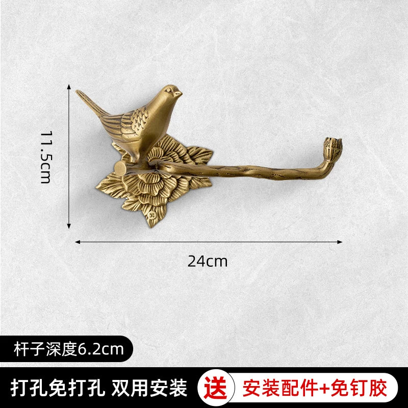 Retro Brass Bird Towel Ring Storage Rack Perforation-free Towel Rack for Bathroom and Bathroom Paper Towel Storage Wall Hanging