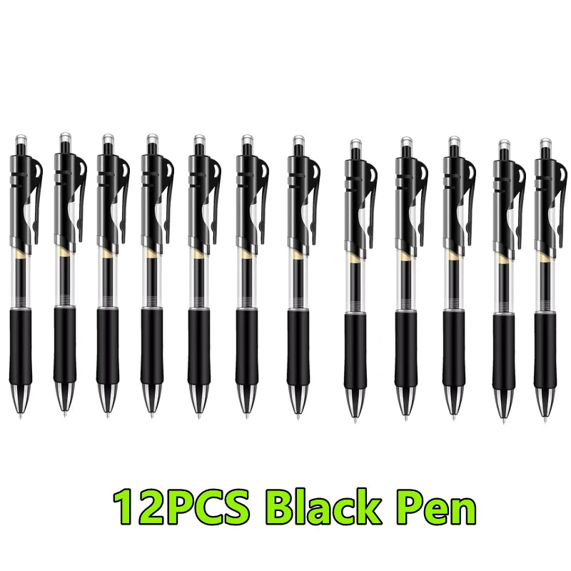 1-12PCS Retractable Red Blue Black Ink Gel Pens Colored Aesthetic Stationery Pen Supplies Ballpoint Office Pencil Writing School