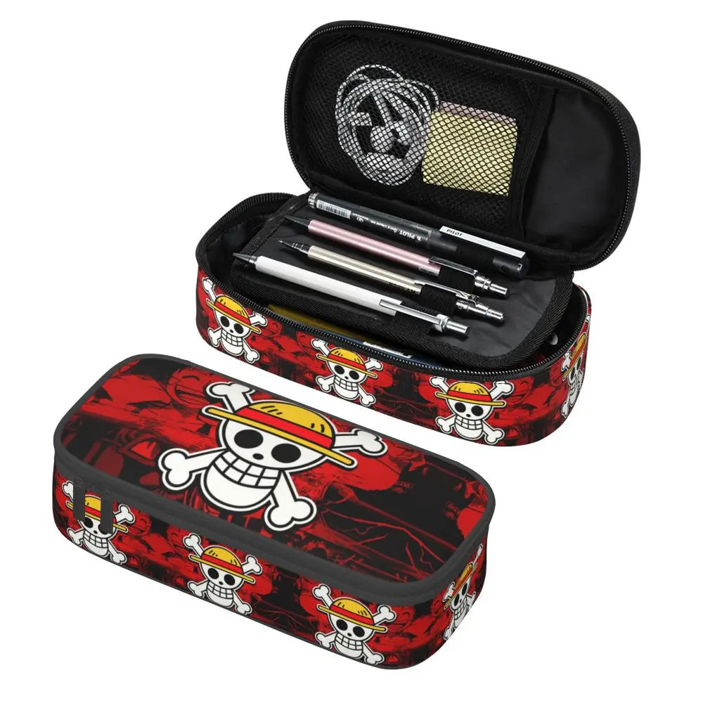 Custom One P-Pieces Cute Pencil Case Boys Girls Large Capacity Straw Hat Pirates Skull Pencil Bag Students Stationery