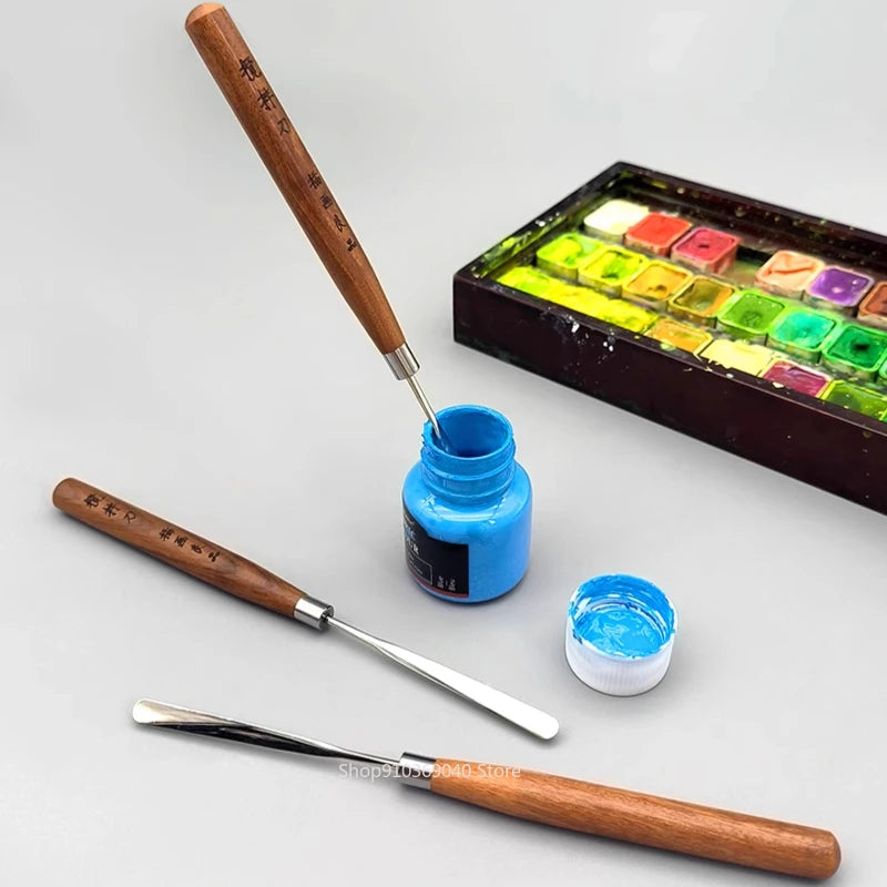 Watercolor Paint Stirring Stick Wooden Handle Stainless Steel Blade Gouache Oil Paint Spatula Painting Tools Art Supplies