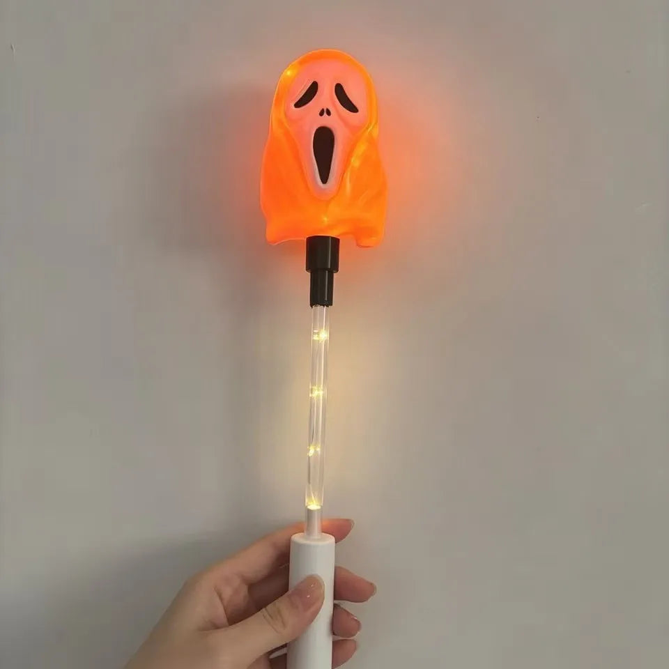 Halloween Ghost LED Light Up Wand,Battery Powered Glowing Scream Ghost Handheld Flashing Stick,Party Cosplay Decorations