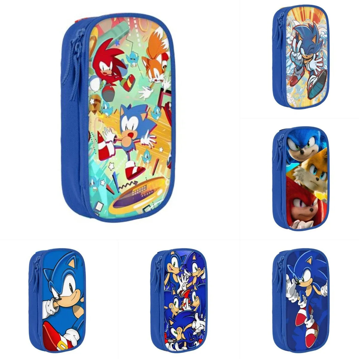 Cartoon Pencil Cases Cute Blue Hedgehogs Shadow  Pen Box Bags Student Large Storage School Supplies Zipper Pencilcases