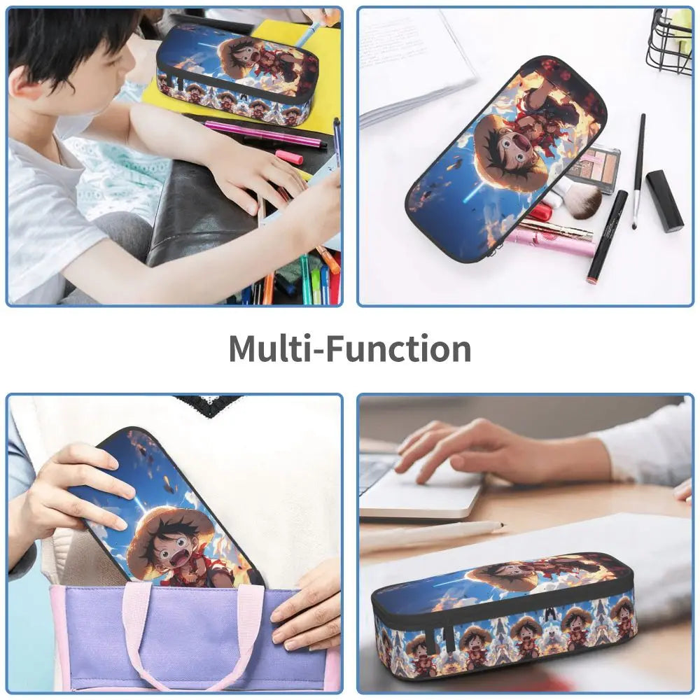 Custom One P-Pieces Cute Pencil Case Boys Girls Large Capacity Straw Hat Pirates Skull Pencil Bag Students Stationery