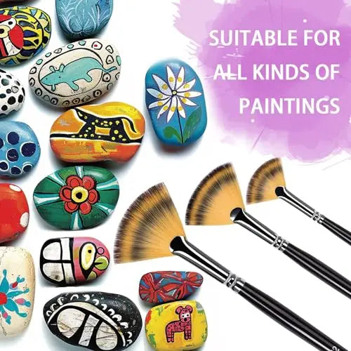 3pcs Fan Brush Set for Watercolor Oil Painting Acrylic Art Supplies Students Adults Beginners Drawing Tools