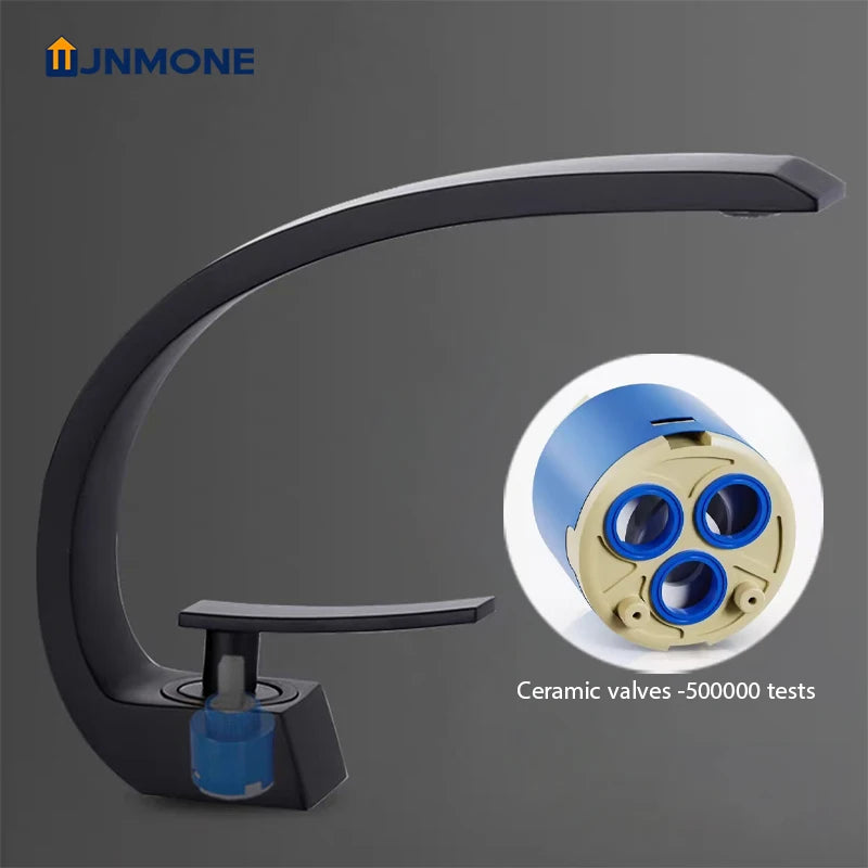 Modern Bathroom Sink Faucet Deck Mounted Brass Mixer Water Tap One Hole Crane Vanity Washbasin Black Basin Faucets for Bathroom