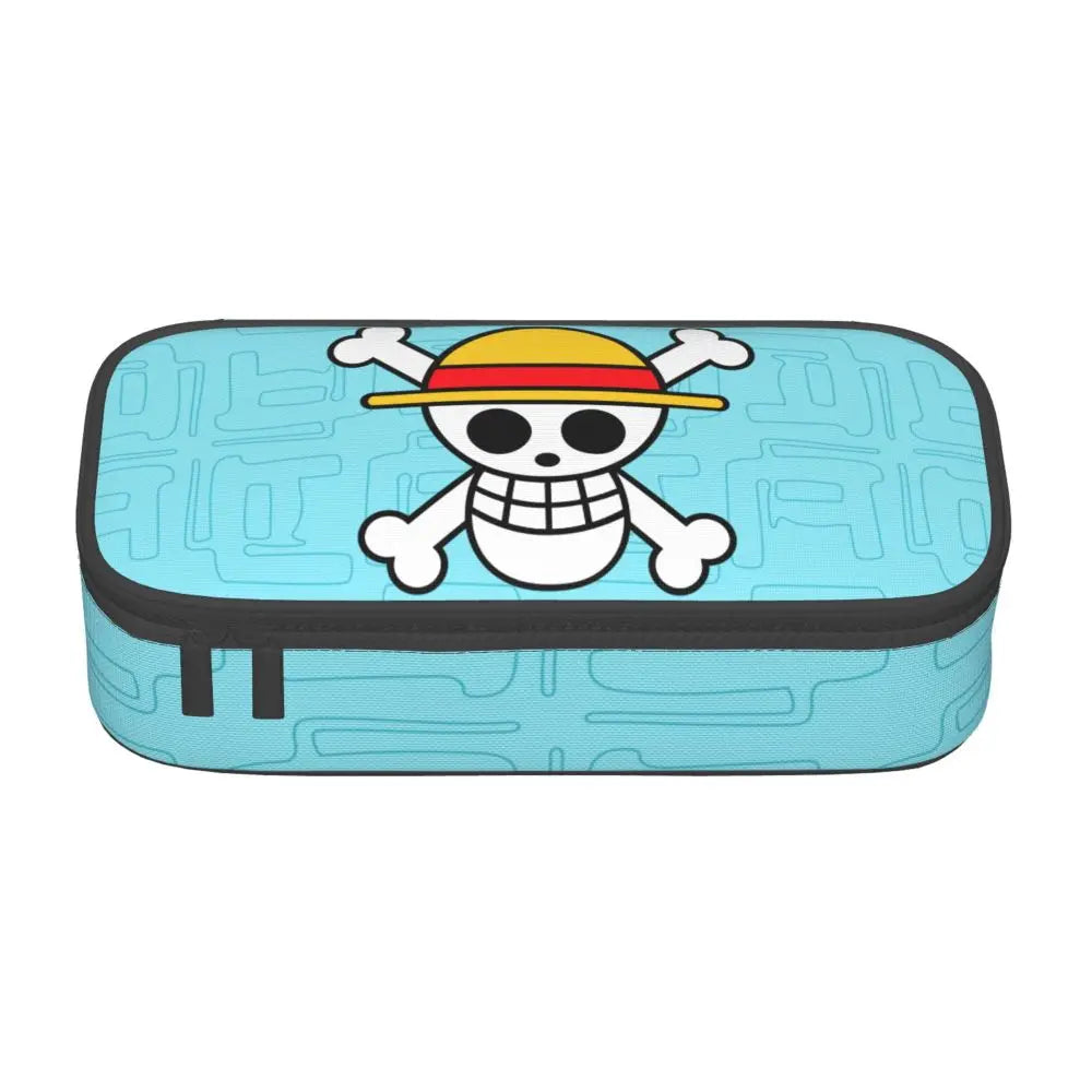 Custom One P-Pieces Cute Pencil Case Boys Girls Large Capacity Straw Hat Pirates Skull Pencil Bag Students Stationery