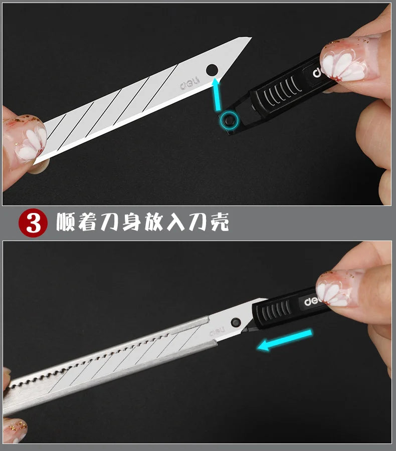 Deli Metal Utility Knife Paper Cutter Retractable Box Cutter Vinyl Craft Cutter Knife with 30 Degree Snap-off Blades  Art Knives