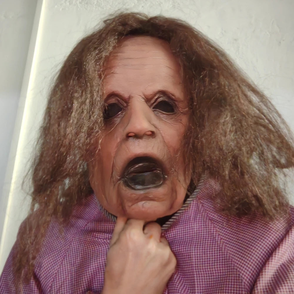 Halloween Lady Mask Realistic Old Man Mask Creepy Human Latex Masks Scary Screaming Headwear Novelty Cosplay Costume Party Props
