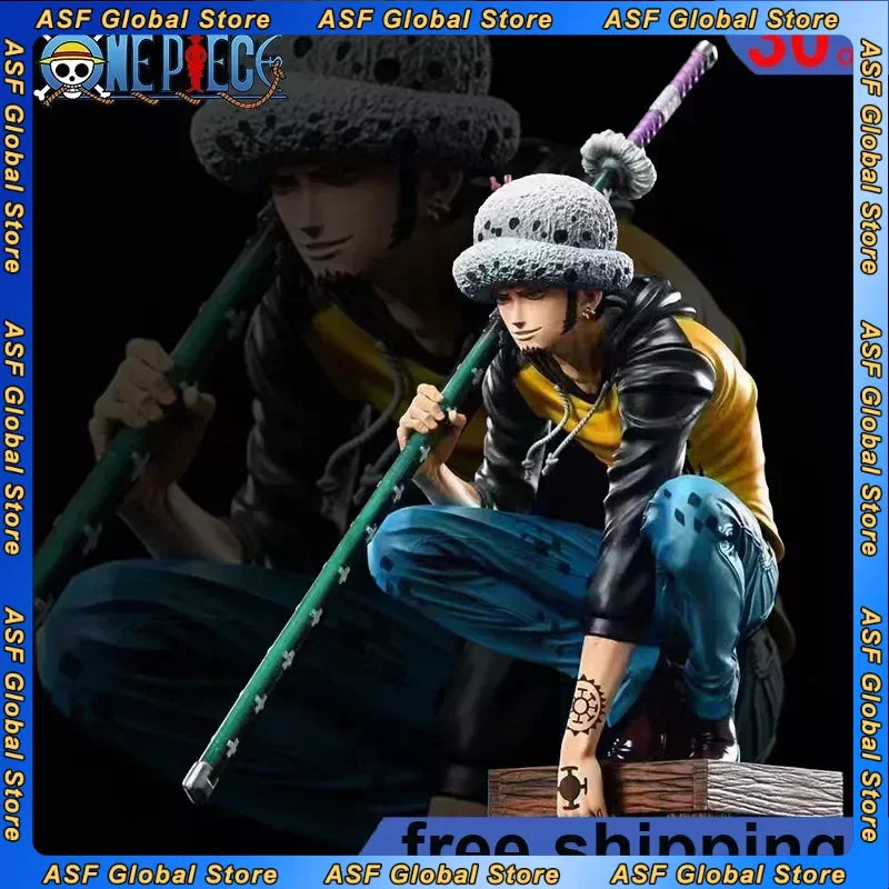 23cm ONE PIECE Anime Figure Oka Shichibukai Trafalgar D. Water Squatting Position Collect Action Figure Pvc Model Doll Gift Toys