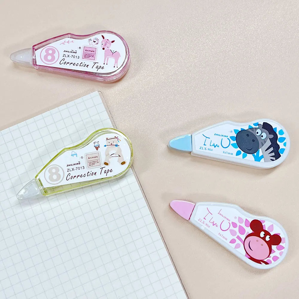 4Pcs Mini Correction Tape, Cartoon Cute Student Error Correction Supplies, Office Financial Correction Tape