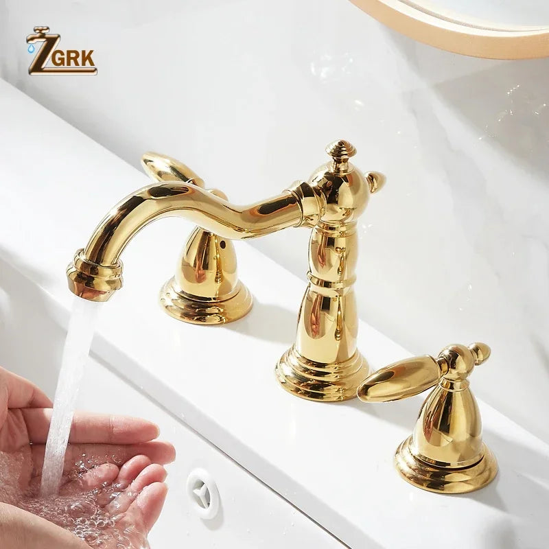 3 PCS Bathroom Faucets Dual Holder Three Hole Widespread Bathroom Sink Basin Faucets Deck Mounted Mixer Tap
