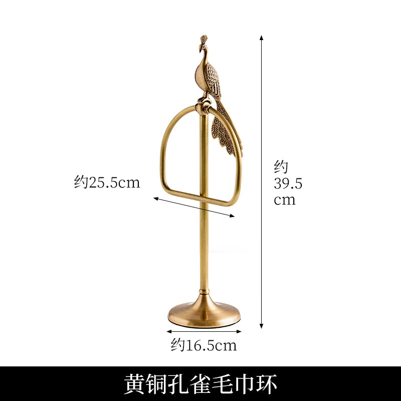 Retro Brass Bird Towel Ring Storage Rack Perforation-free Towel Rack for Bathroom and Bathroom Paper Towel Storage Wall Hanging