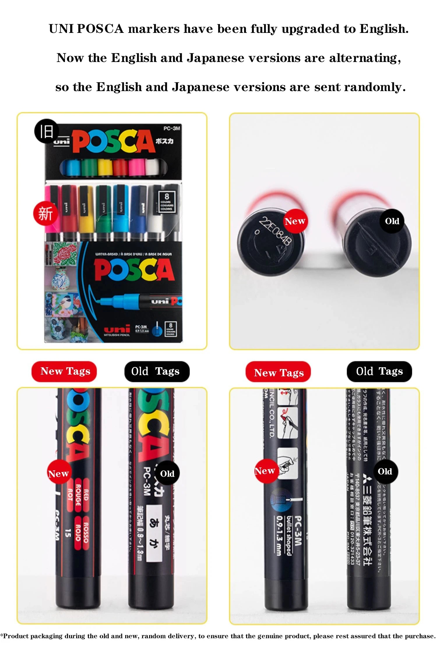 UNI POSCA Marker Pen,White Black Acrylic Plumones Rotuladores PC-1M,3M,5M POP Poster Pen/Graffiti Advertisement Art Supplies 1PC