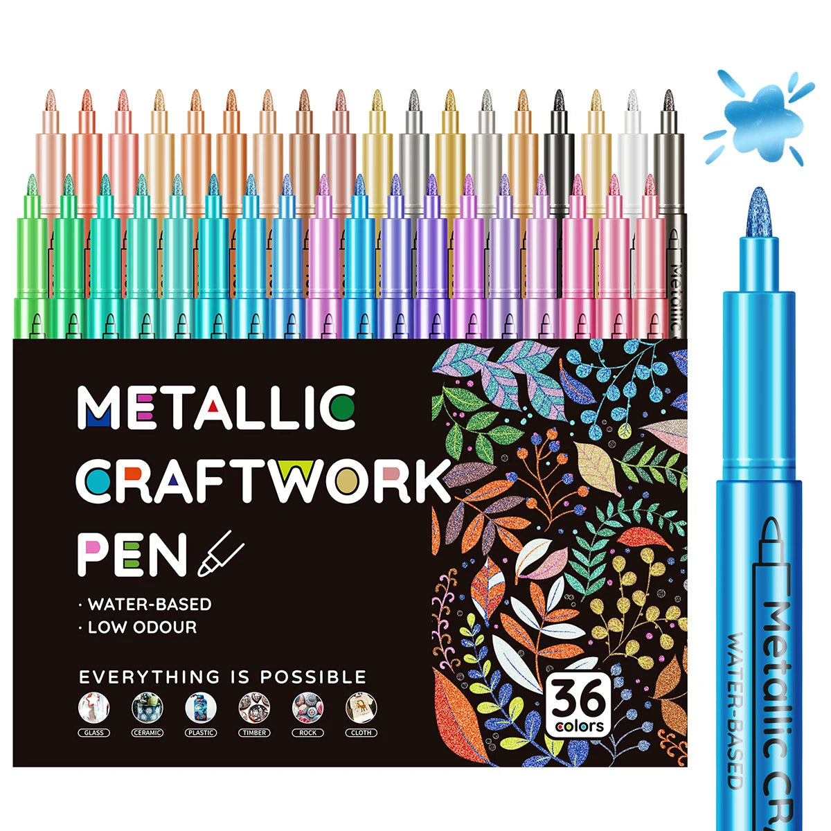 36 Color Metallic Paint Markers Acrylic Paint Pens for Wood Canvas Stone Rock Painting Glass Ceramic Surfaces DIY Crafts