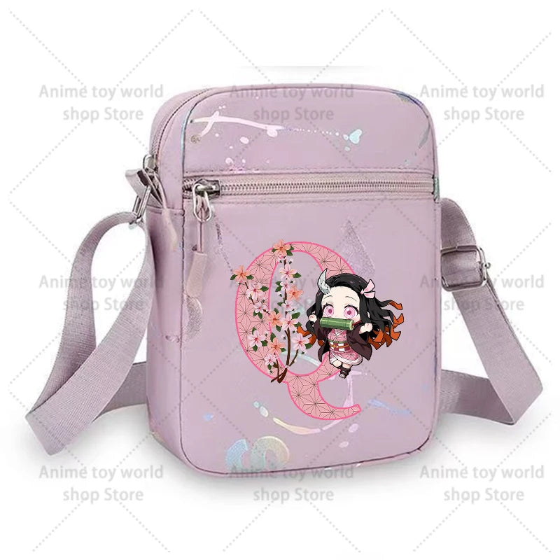 Demon Slayer Shoulder Bag for Girl Cartoon Kamado Letter Adjustable Multiple Compartments Mobile Phone Bag Casual Crossbody Bag