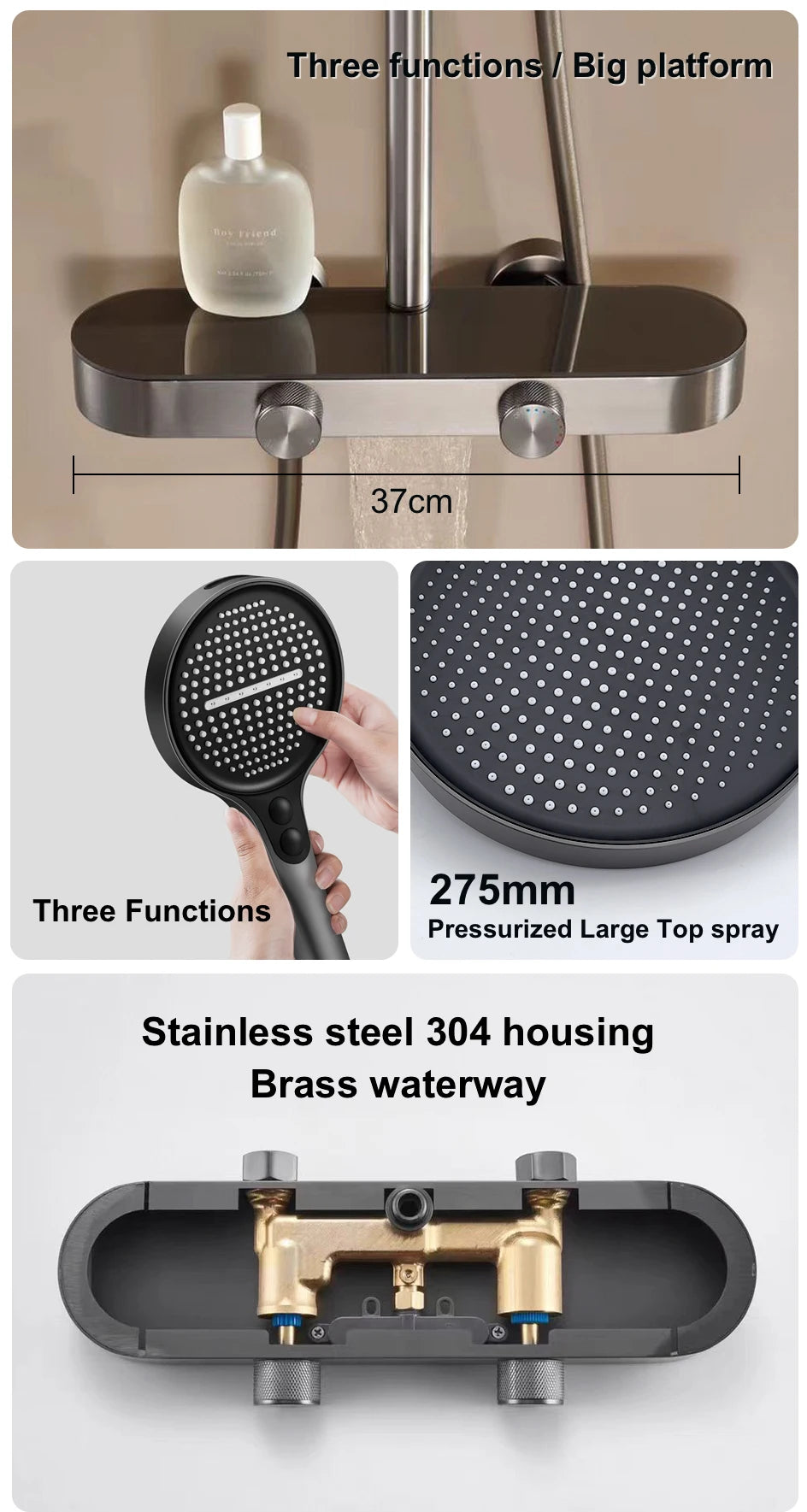 VGX Shower System Set Bathroom Shower Faucet Set 3-way Rainfall Shower Set Shower Mixer Crane with Hand Shower Set Grey White