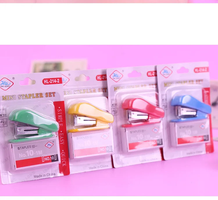 1Set Random Color Mini Size Stapler Set Solid Office Stationery Student Use For No. 10 Staples