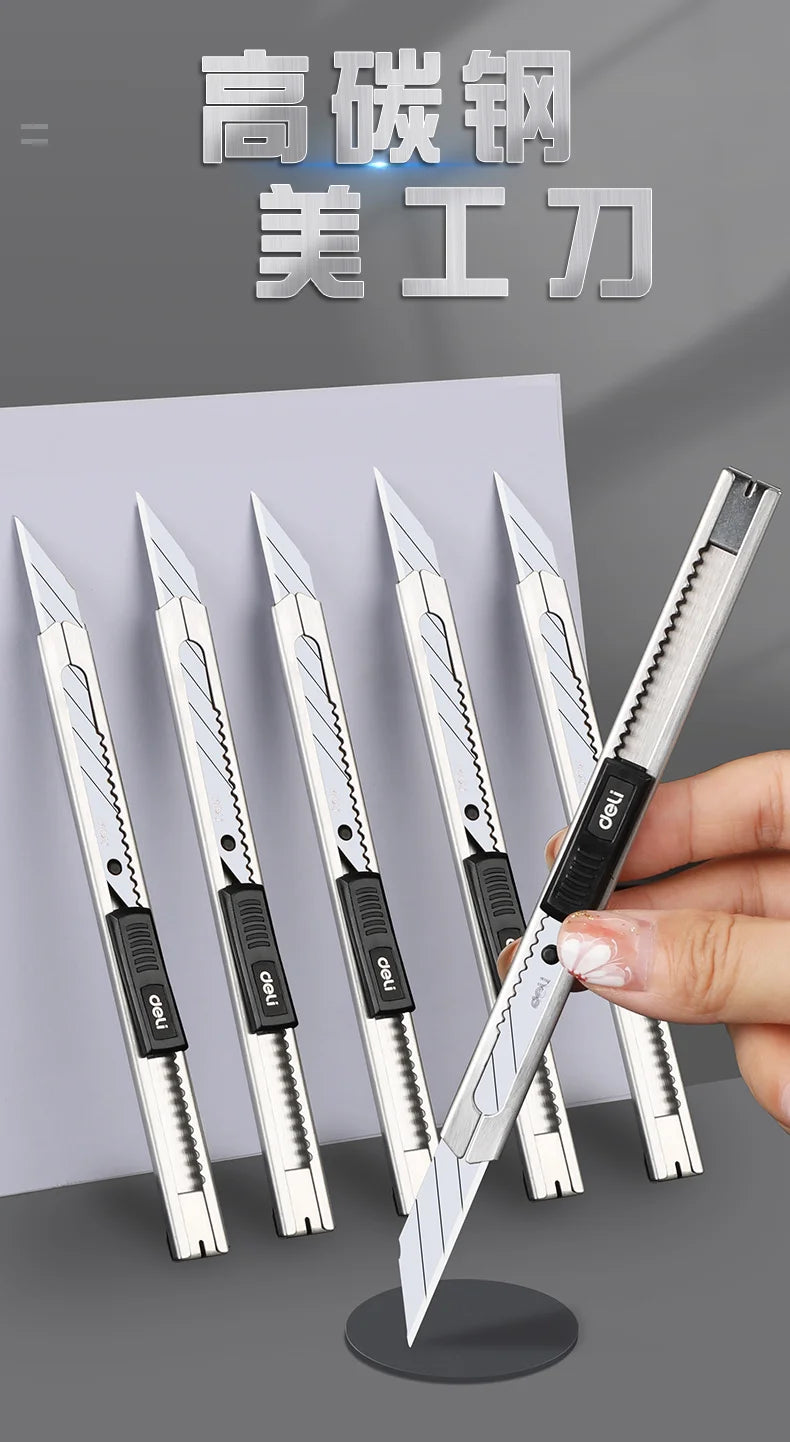 Deli Metal Utility Knife Paper Cutter Retractable Box Cutter Vinyl Craft Cutter Knife with 30 Degree Snap-off Blades  Art Knives