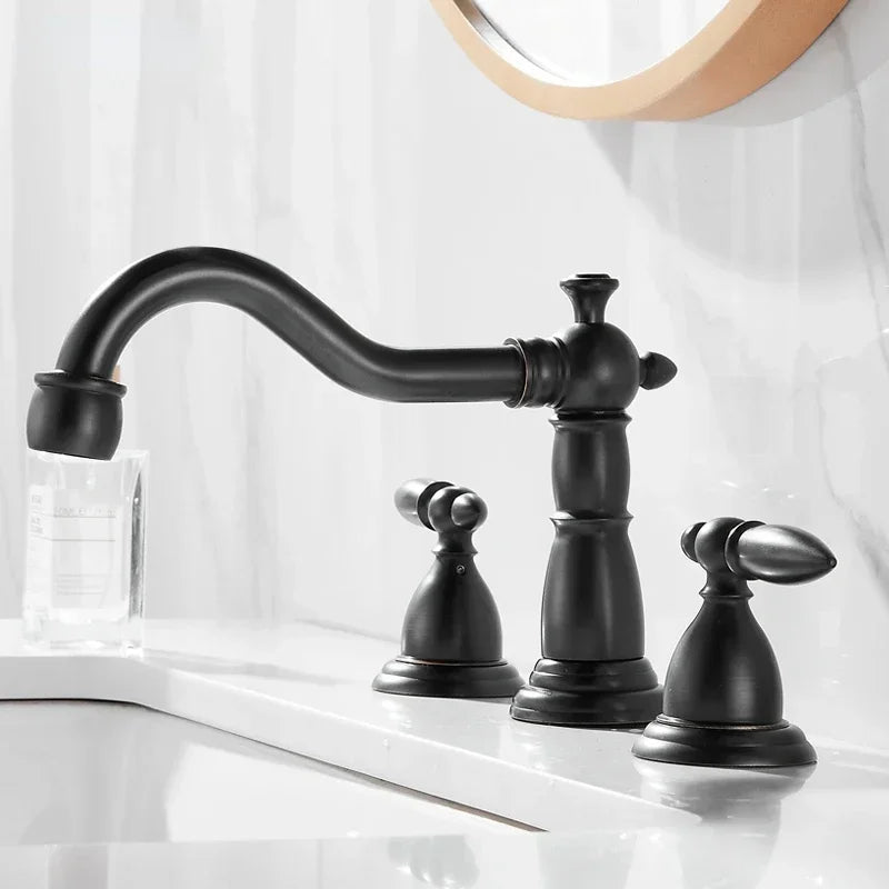 3 PCS Bathroom Faucets Dual Holder Three Hole Widespread Bathroom Sink Basin Faucets Deck Mounted Mixer Tap