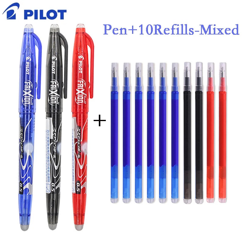 Pilot Frixion Erasable Gel Pen Set 0.5mm Blue/black/red Replaceable Refills Student Writing School Supplies Office Accessories