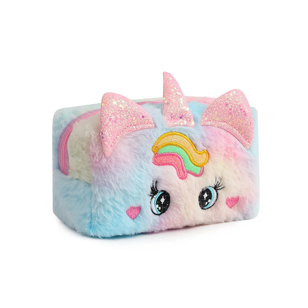 Cute Plush Unicorn Pencil Bag Aesthetic Pencil Cases Girl Kawaii Stationery Bag Children Large Capacity Pen Case School Supplies