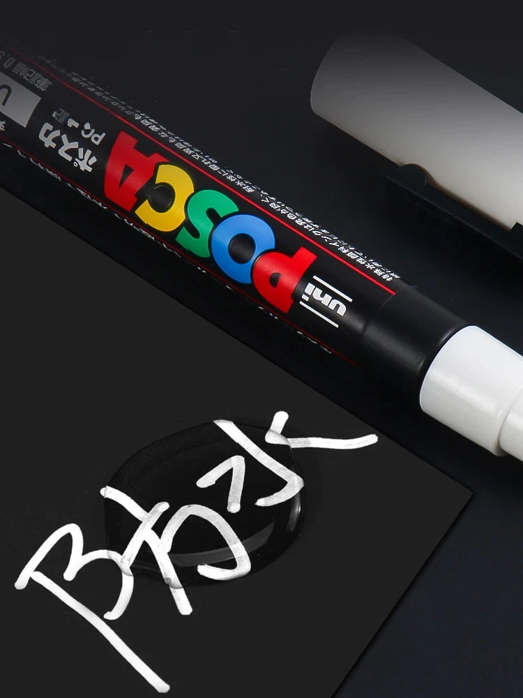 UNI POSCA Marker Pen,White Black Acrylic Plumones Rotuladores PC-1M,3M,5M POP Poster Pen/Graffiti Advertisement Art Supplies 1PC