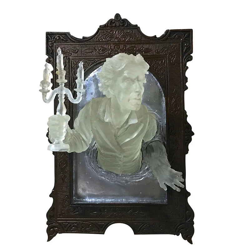 Halloween Ghost in The Mirror Wall Sculpture Horror Devil's Hand Luminous Resin Crafts Statue Creative Home Photo Frame