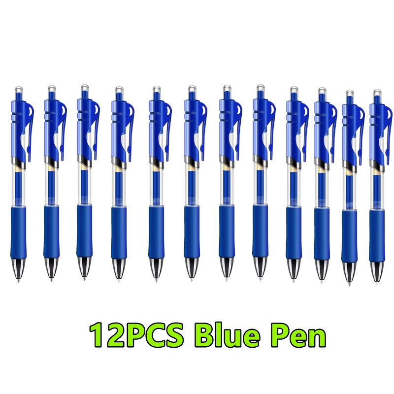 1-12PCS Retractable Red Blue Black Ink Gel Pens Colored Aesthetic Stationery Pen Supplies Ballpoint Office Pencil Writing School