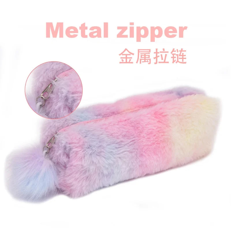 Kawaii Plush Pencil Case Cute Pen Box Large Capacity for Girls Storage Bag Student School Office Supplies Stationery