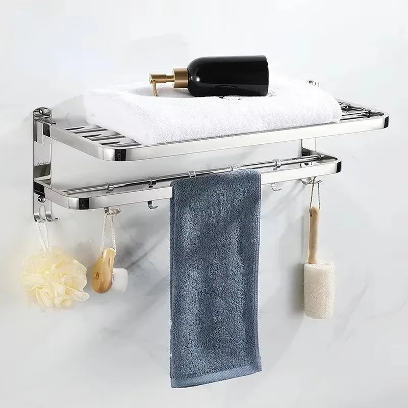 304 Stainless Steel Towel Rack Bathroom Storage Rack Non Punching Foldable Bathroom Towel Storage Rack Bathroom Hardware Pendant