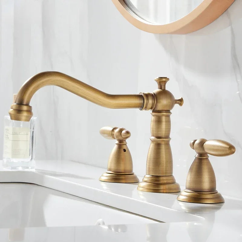 3 PCS Bathroom Faucets Dual Holder Three Hole Widespread Bathroom Sink Basin Faucets Deck Mounted Mixer Tap