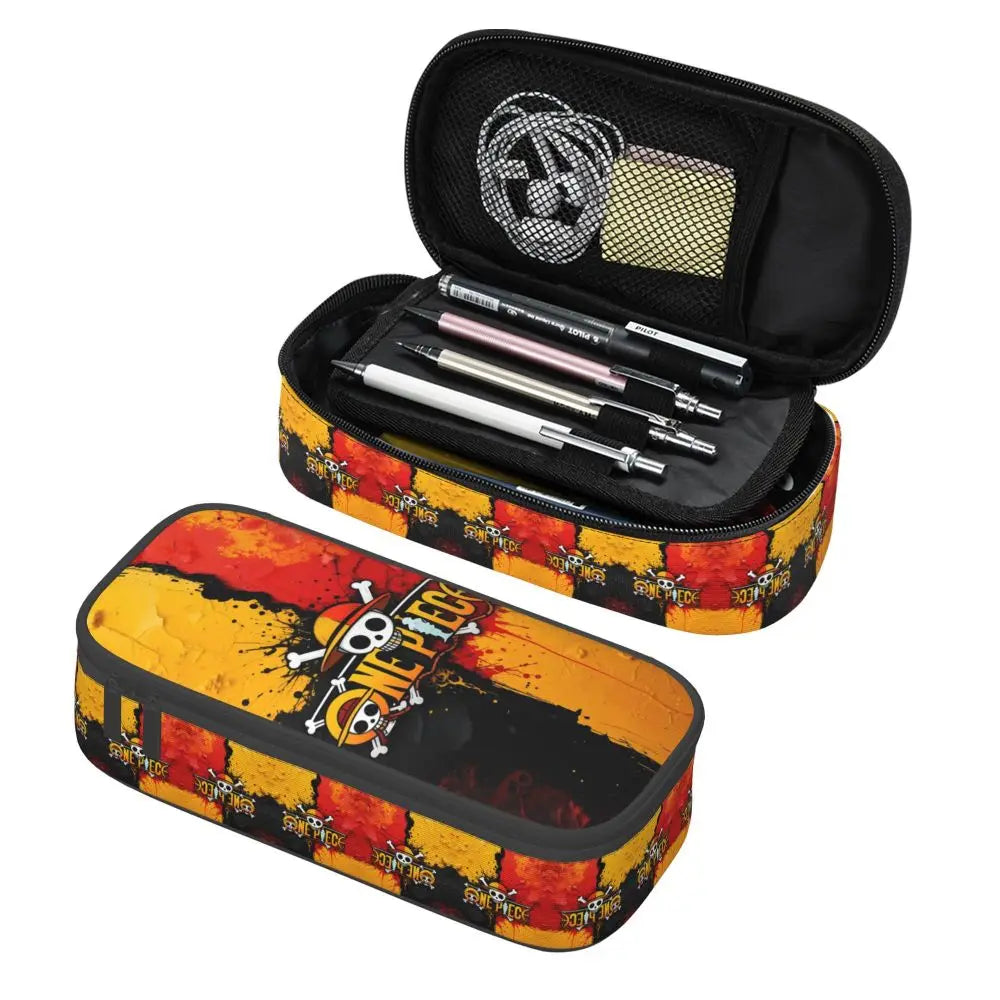 Custom One P-Pieces Cute Pencil Case Boys Girls Large Capacity Straw Hat Pirates Skull Pencil Bag Students Stationery